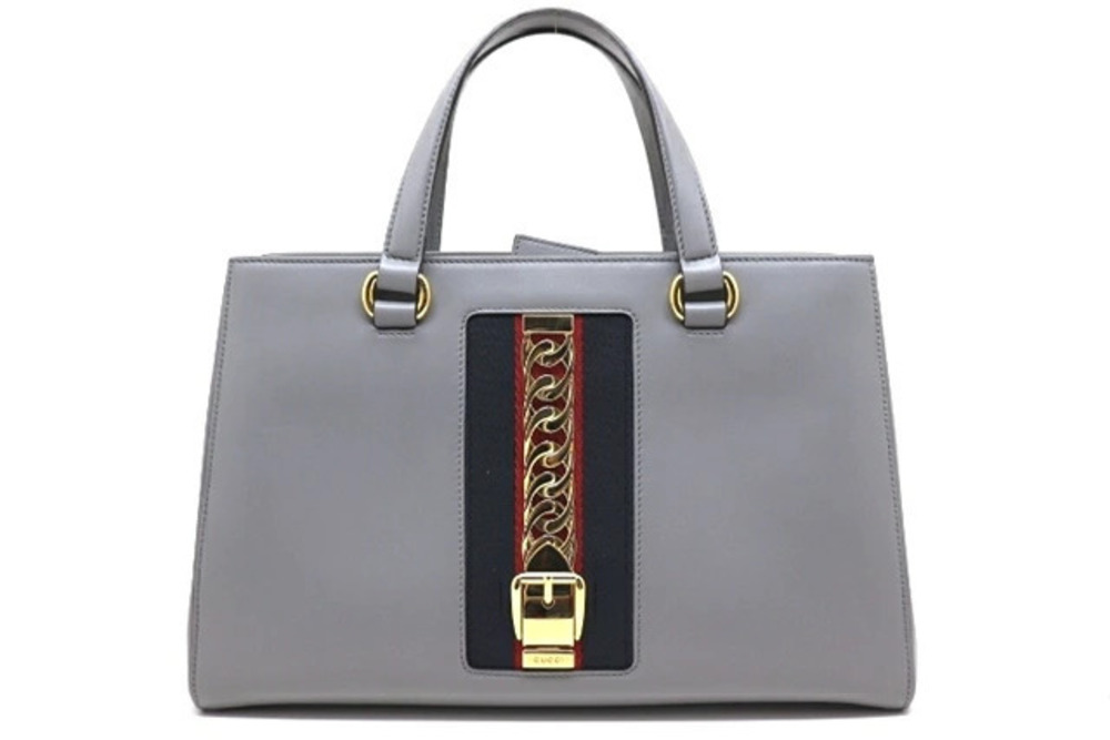 Gucci Sylvie Tote Bag Leather Gray